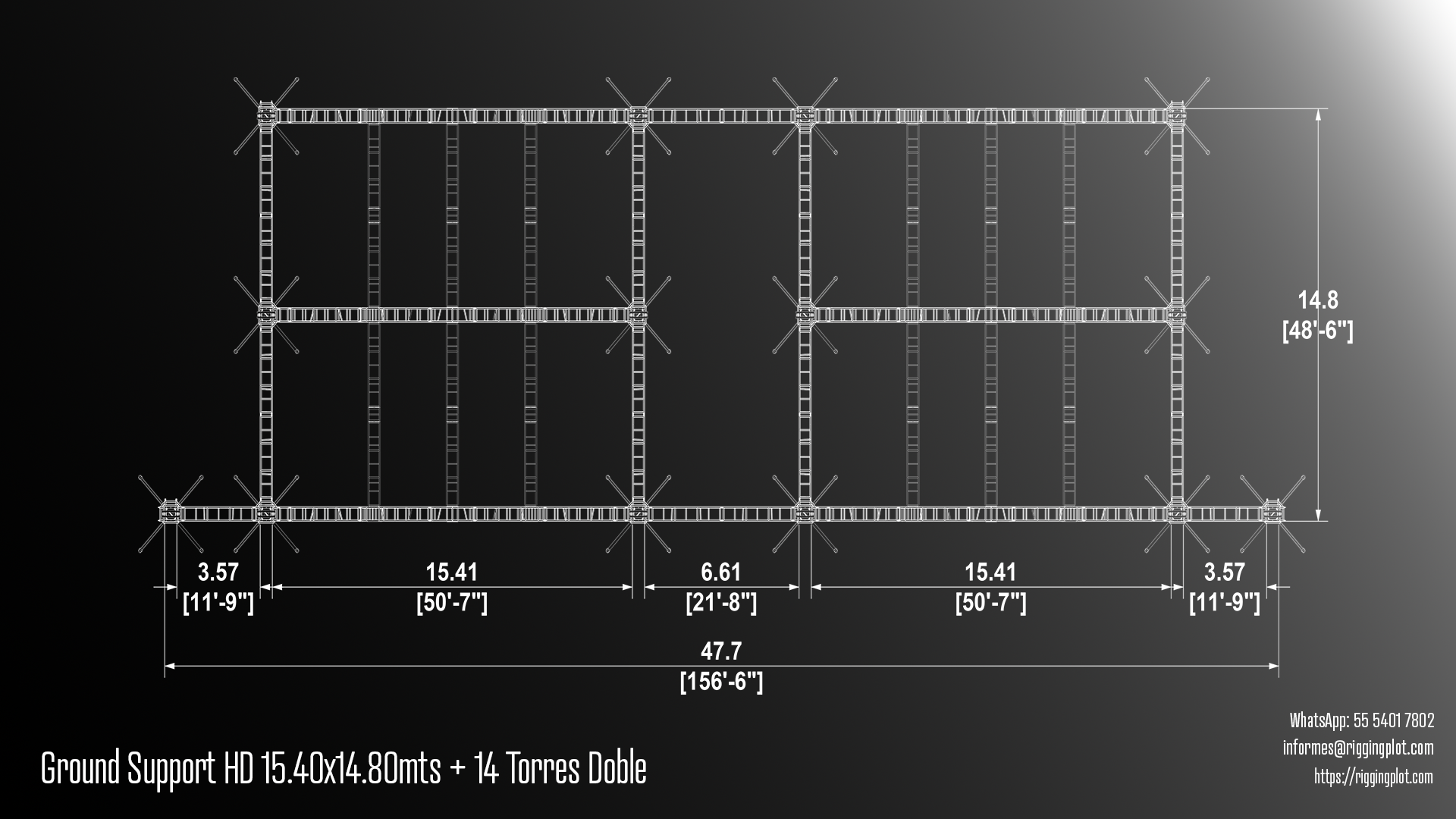 GROUND SUPPORT HEAVY DUTY SPIGOTED DE 15.41X14.80MTS CON 14 TORRES DOBLE MÉRIDA